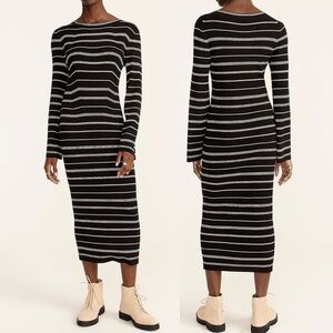 J.Crew Women's Small Knit Ribbed Sweater-Dress Mixed Stripe Black White Modest